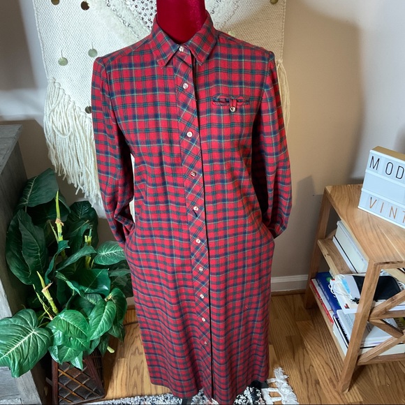 Vintage 1979 Evan-Picone Wool Cotton Blend Plaid Dress Size 10 Red - Picture 6 of 8